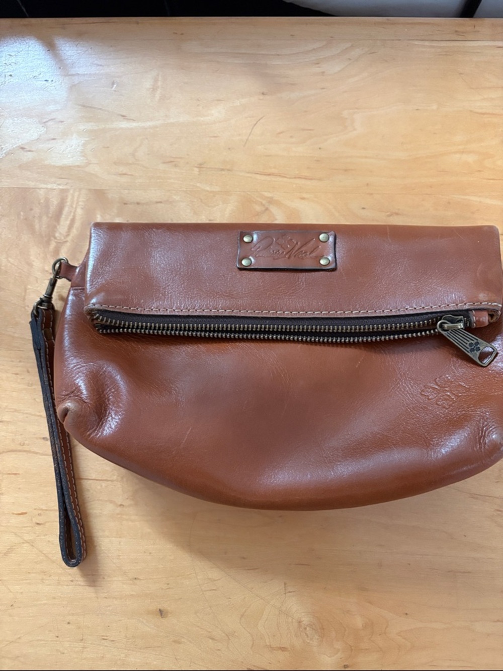 Patricia Nash  fold over Cognac Leather Wristlet Clutch with Front Zip